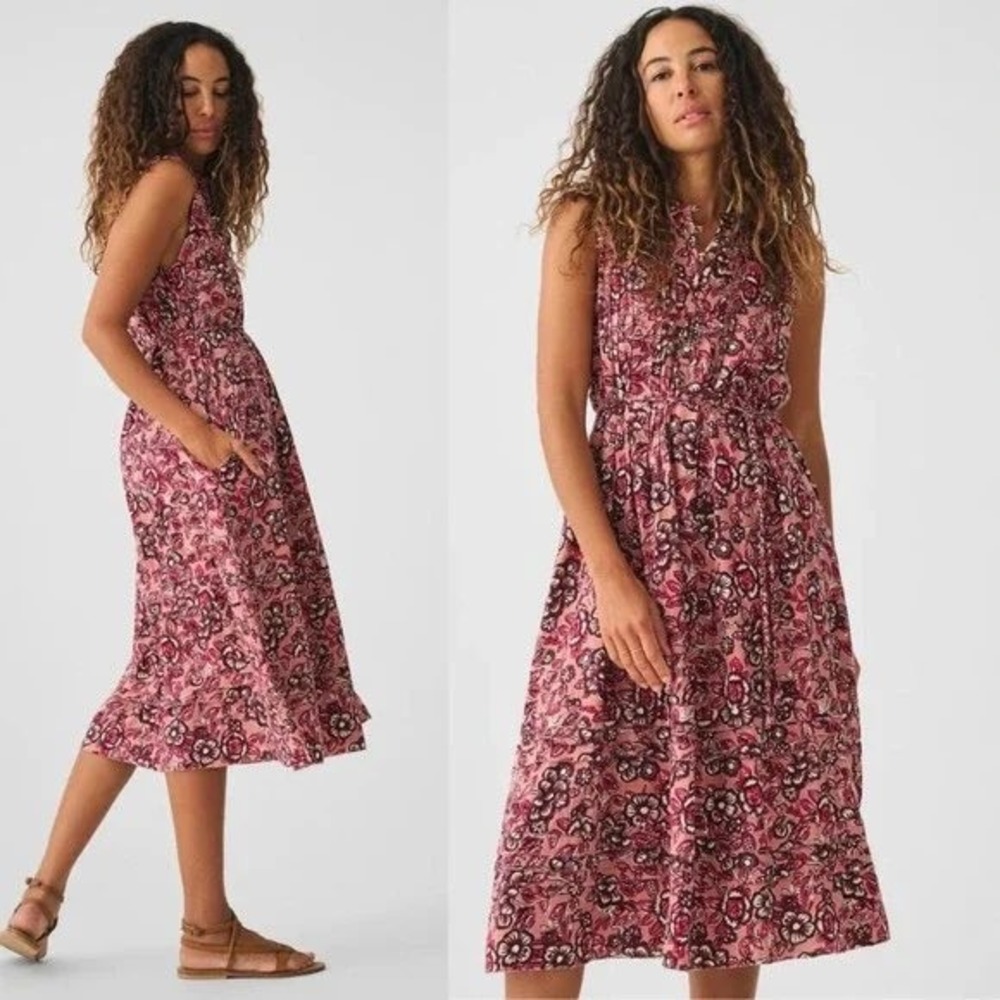 Faherty Pink Floral Print Midi Dress